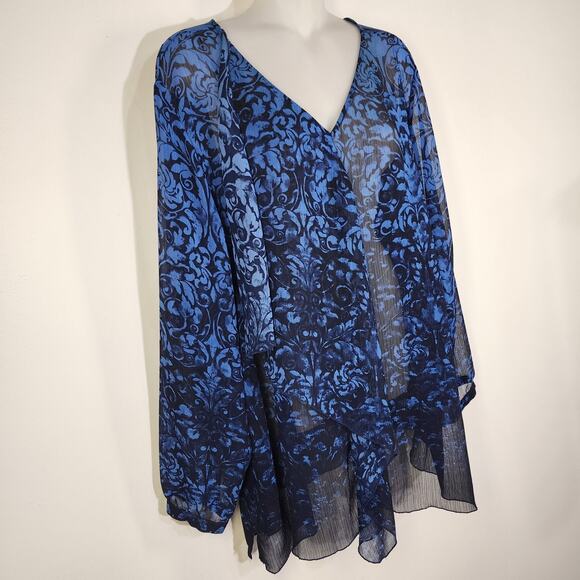 Catherines Women Blouse Size 2X 3/4 Sleeve Sheer Pullover Asymmetric Sash Career - Picture 4 of 11